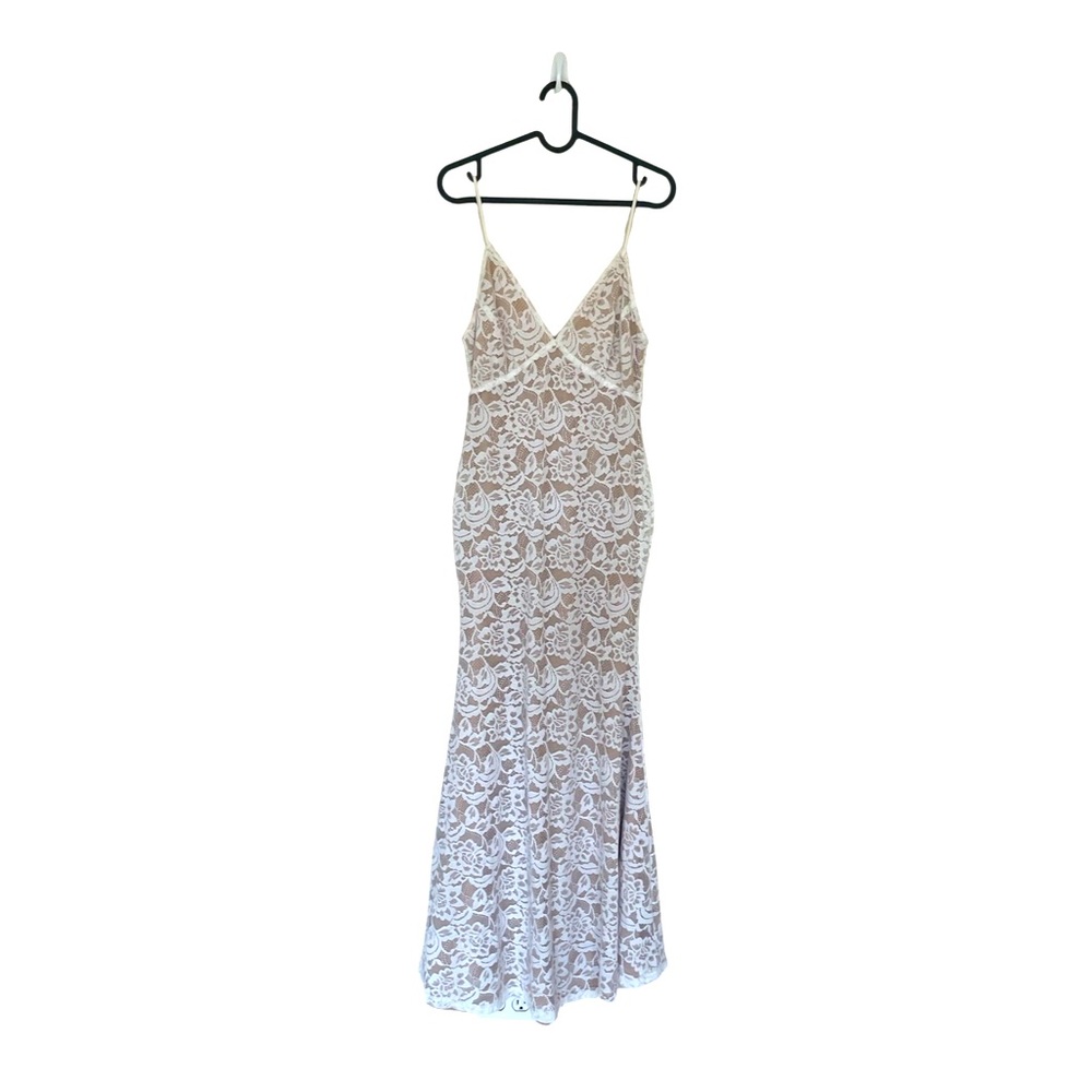 White Lace Overlay Cream Maxi Dress Size M Forever 21